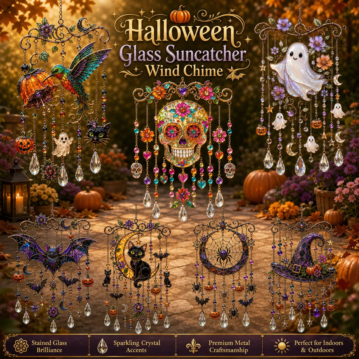 🎃Projetez une lumière arc-en-ciel avec des carillons éoliens gothiques pour Halloween ! 🎃✨