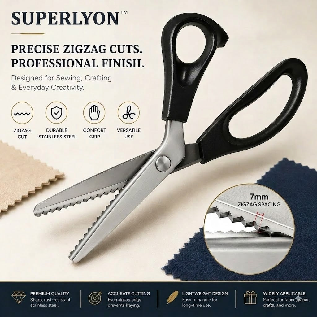 SUPERLYON ✂️ Ciseaux cranteurs professionnels en acier inoxydable 23 cm - ✨ Lame en zigzag affûtée, anti-effilochage, pour la couture et les loisirs créatifs