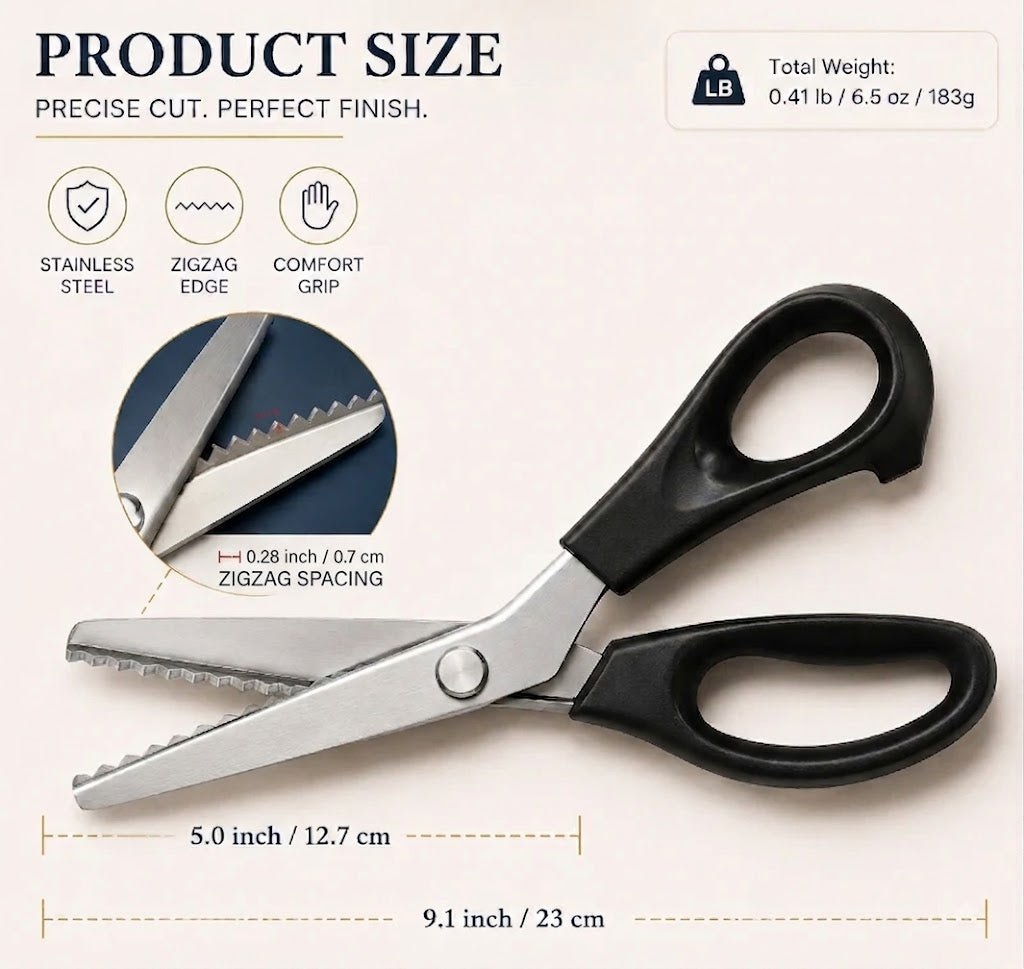 SUPERLYON ✂️ Ciseaux cranteurs professionnels en acier inoxydable 23 cm - ✨ Lame en zigzag affûtée, anti-effilochage, pour la couture et les loisirs créatifs