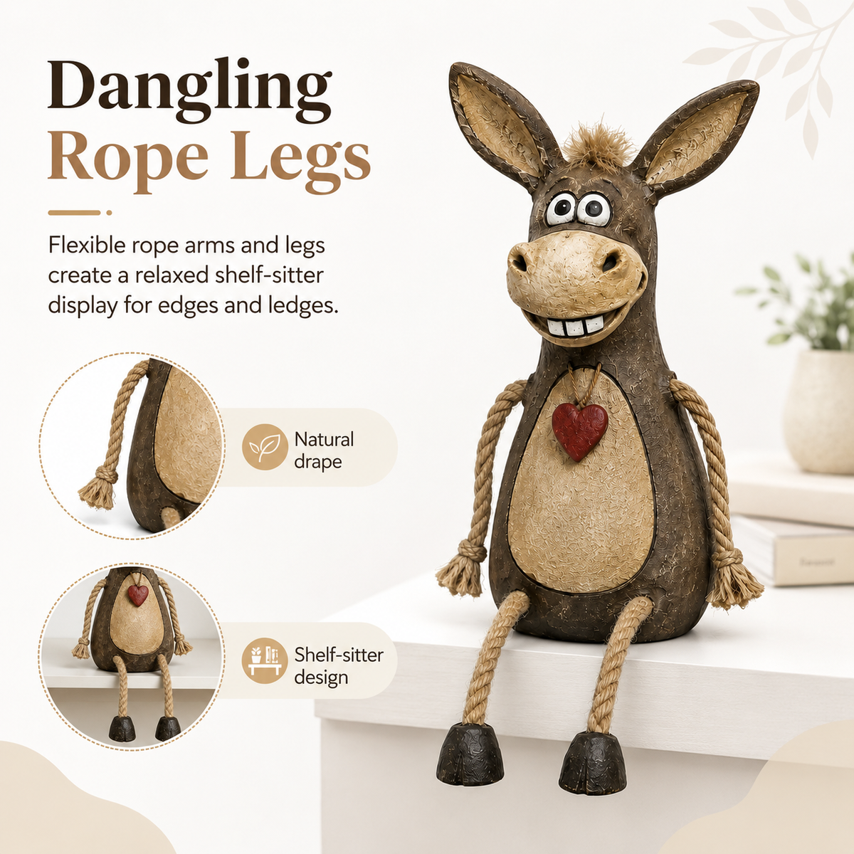 🫏🤎 Statuette d'Âne Rustique — des pattes suspendues pleines de malice pour un sourire au quotidien