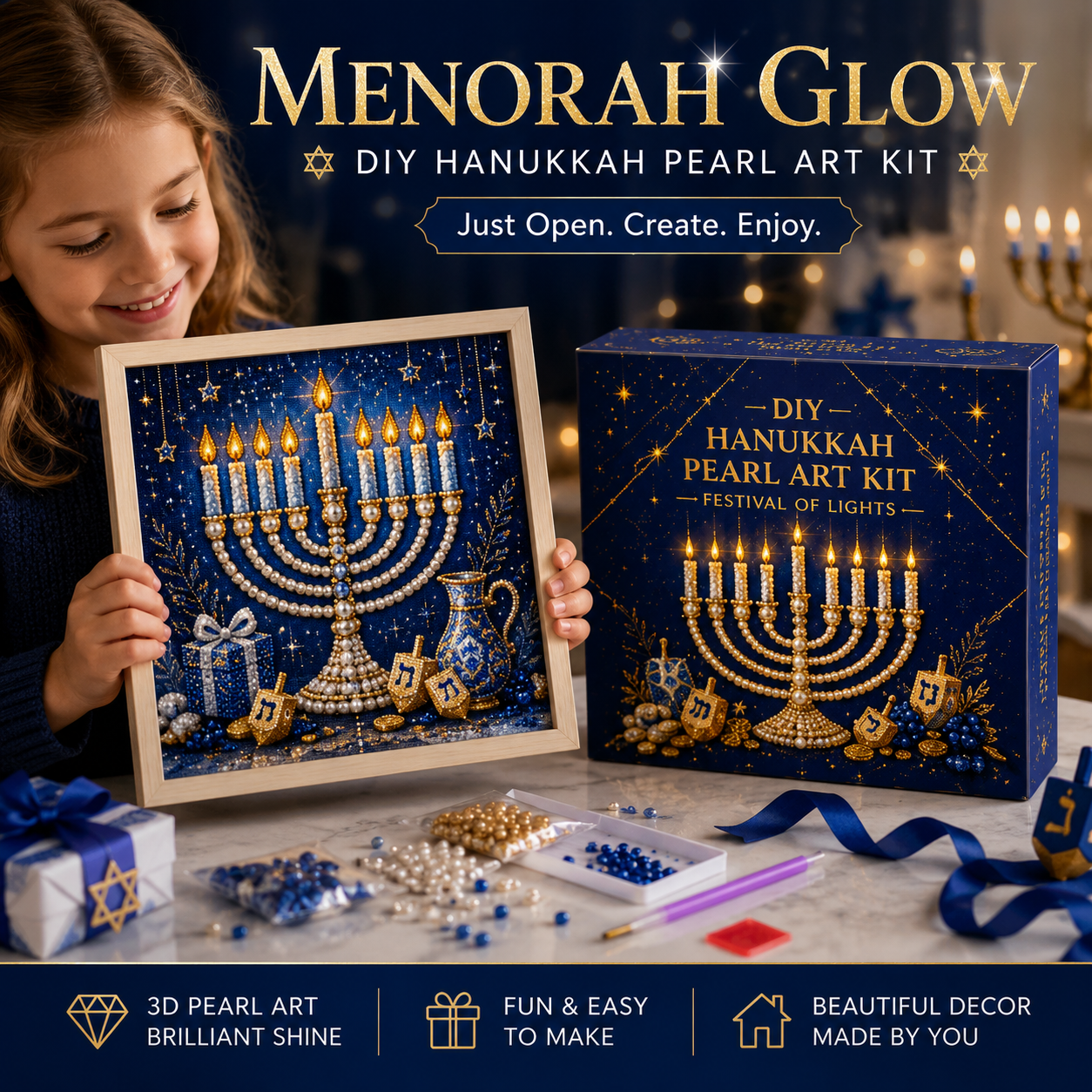 🕎✨ Kit DIY d'art perlé pour Hanoukka — créez ensemble une œuvre lumineuse pour les Huit Nuits de lumière