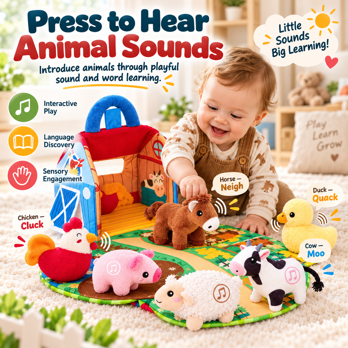 🏠Ferme interactive en peluche – Un petit monde à explorer, encore et encore✨