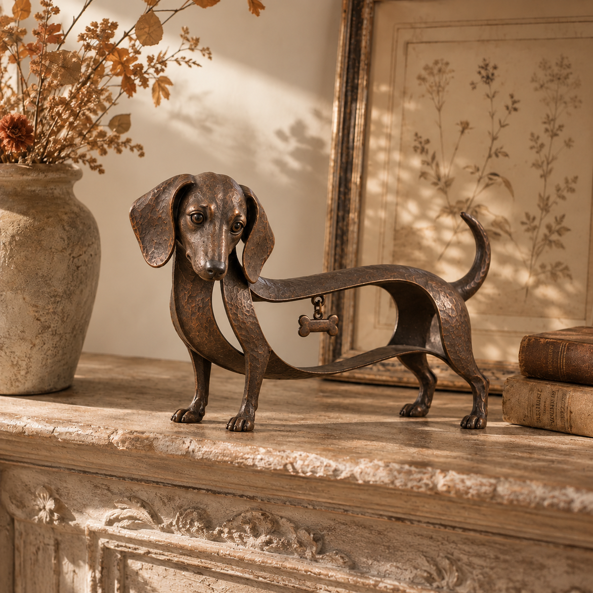 🐾 Sculpture Teckel en Bronze Vintage – Un Symbole Discret de Fidélité, d’Élégance et de Foyer