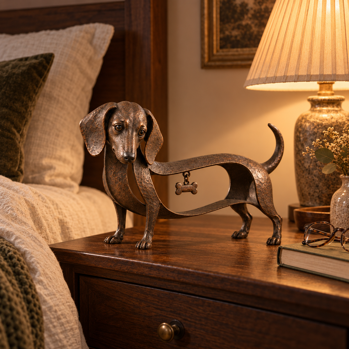 🐾 Sculpture Teckel en Bronze Vintage – Un Symbole Discret de Fidélité, d’Élégance et de Foyer