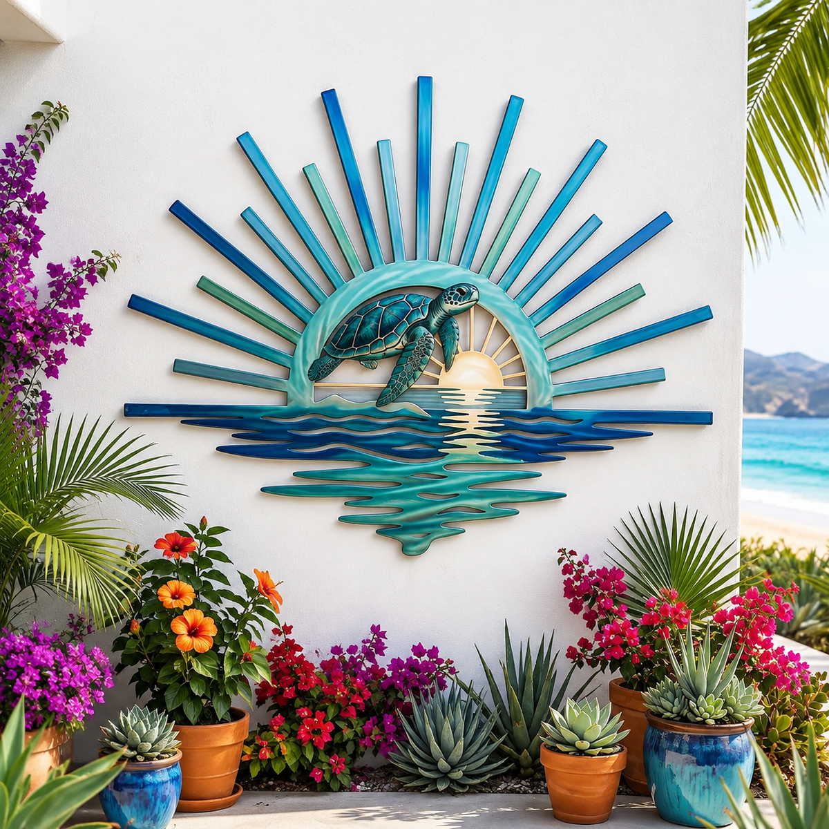 🌊 Décoration murale en métal « La légende des marées du coucher de soleil » : Décoration inspirée du coucher de soleil sur l’océan ! 🌅