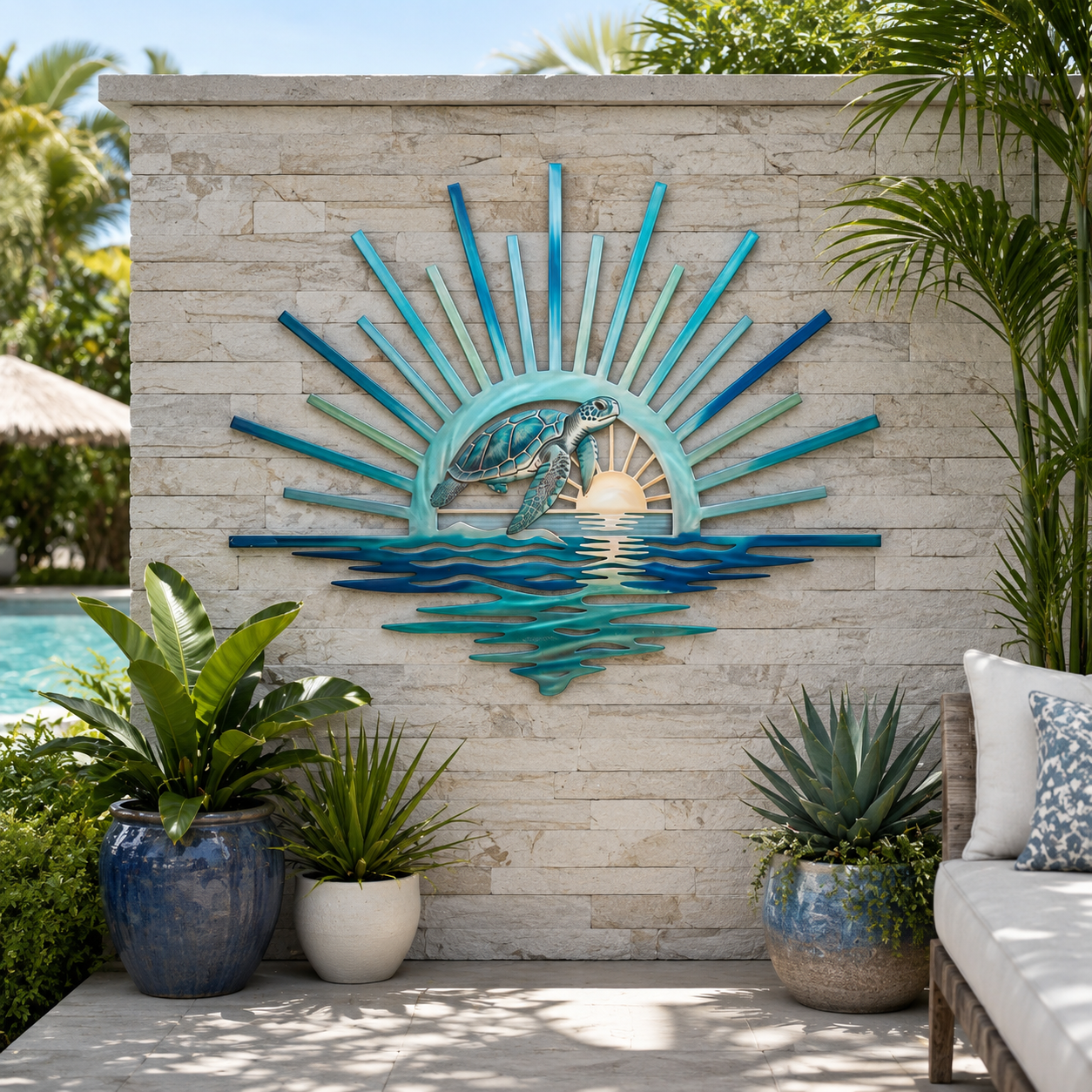 🌊 Décoration murale en métal « La légende des marées du coucher de soleil » : Décoration inspirée du coucher de soleil sur l’océan ! 🌅