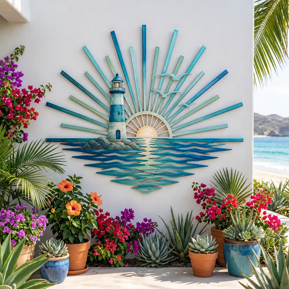 🌊 Décoration murale en métal « La légende des marées du coucher de soleil » : Décoration inspirée du coucher de soleil sur l’océan ! 🌅