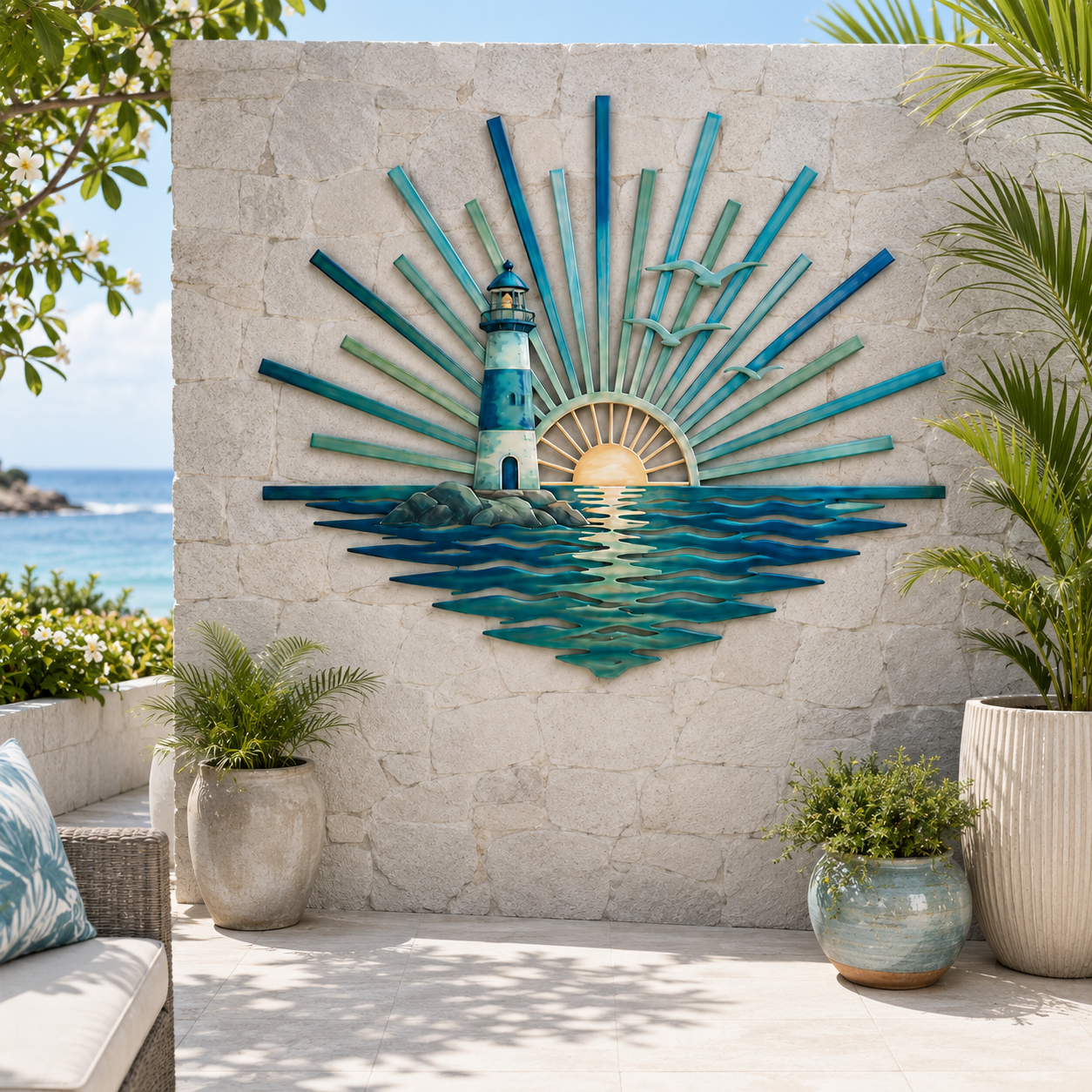 🌊 Décoration murale en métal « La légende des marées du coucher de soleil » : Décoration inspirée du coucher de soleil sur l’océan ! 🌅