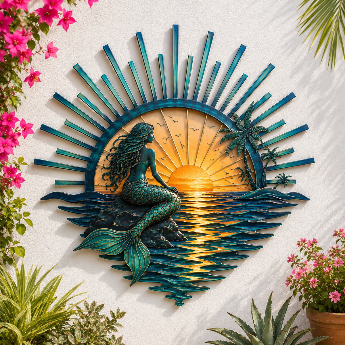 🌊 Décoration murale en métal « La légende des marées du coucher de soleil » : Décoration inspirée du coucher de soleil sur l’océan ! 🌅