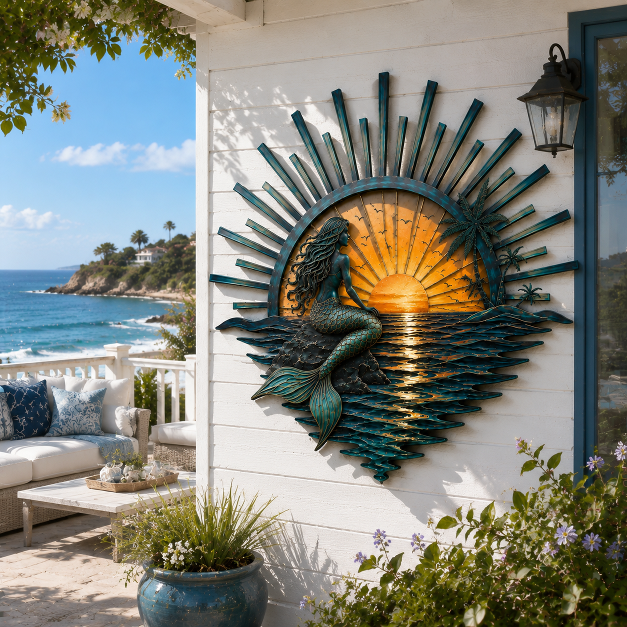 🌊 Décoration murale en métal « La légende des marées du coucher de soleil » : Décoration inspirée du coucher de soleil sur l’océan ! 🌅