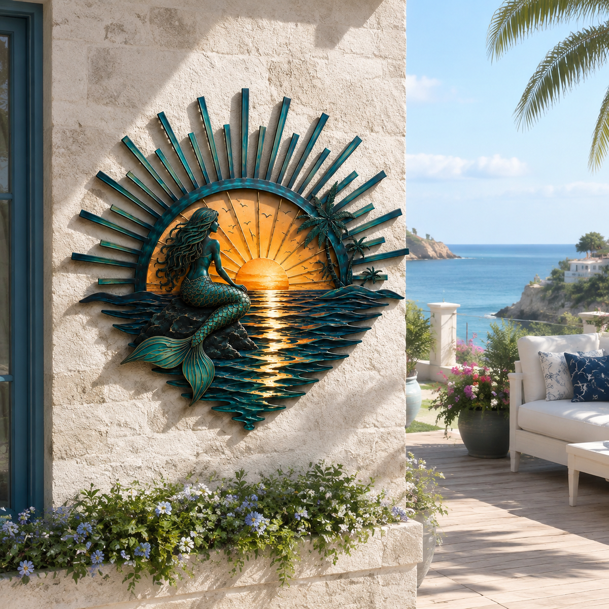 🌊 Décoration murale en métal « La légende des marées du coucher de soleil » : Décoration inspirée du coucher de soleil sur l’océan ! 🌅