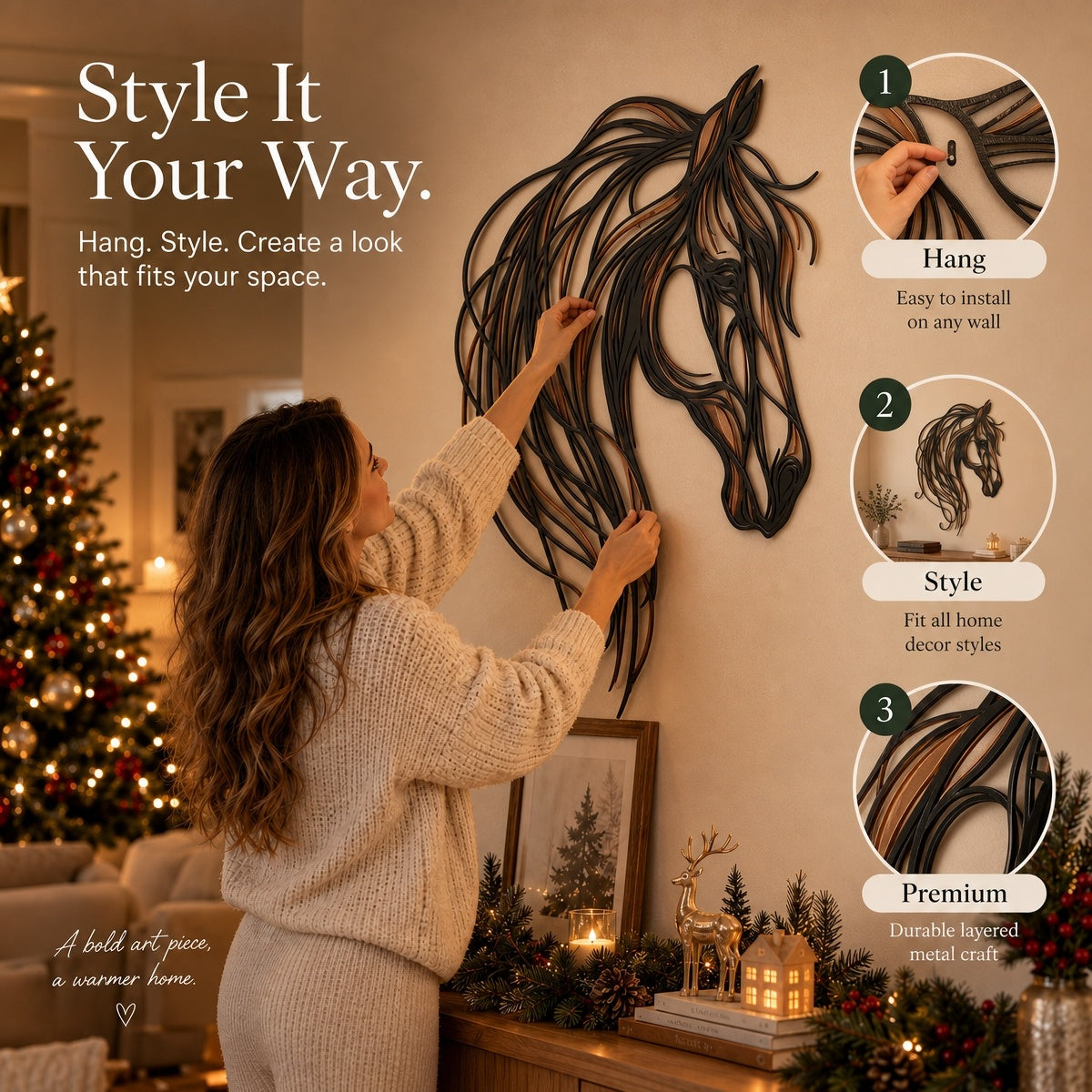 🐎 Tête de cheval en métal – Élégance équestre pour votre mur