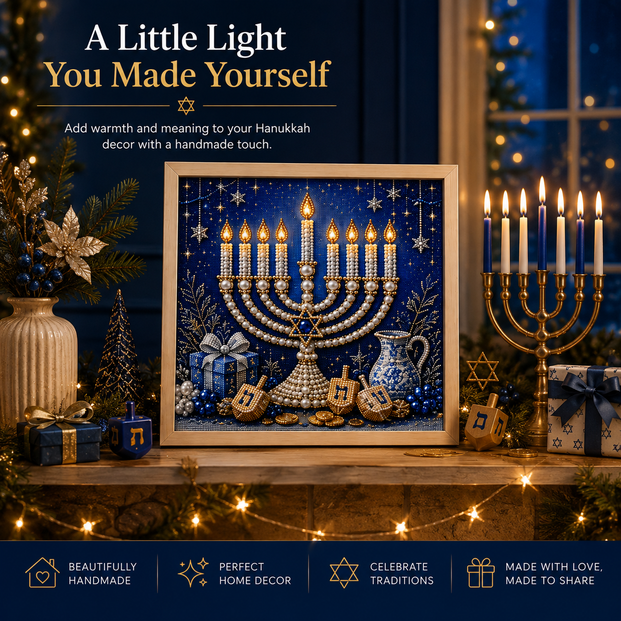 🕎✨ Kit DIY d'art perlé pour Hanoukka — créez ensemble une œuvre lumineuse pour les Huit Nuits de lumière