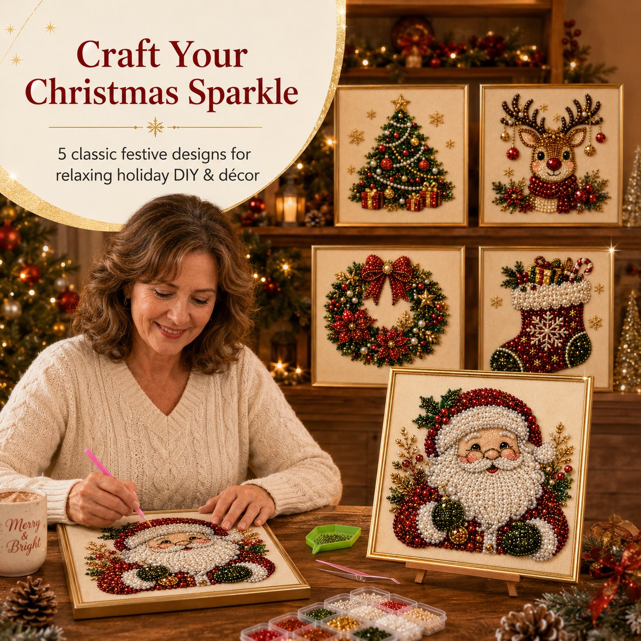 🎄 Illuminez votre Noël : Kit de Peinture Perlée 3D (Cadre inclus !) ✨