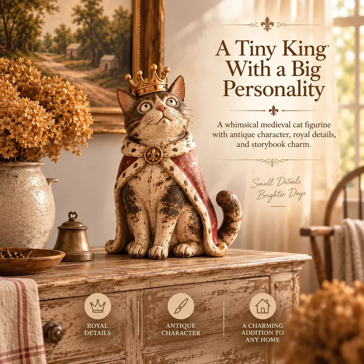 👑Cour médiévale des chats--5 figurines décoratives au charme vintage🐱