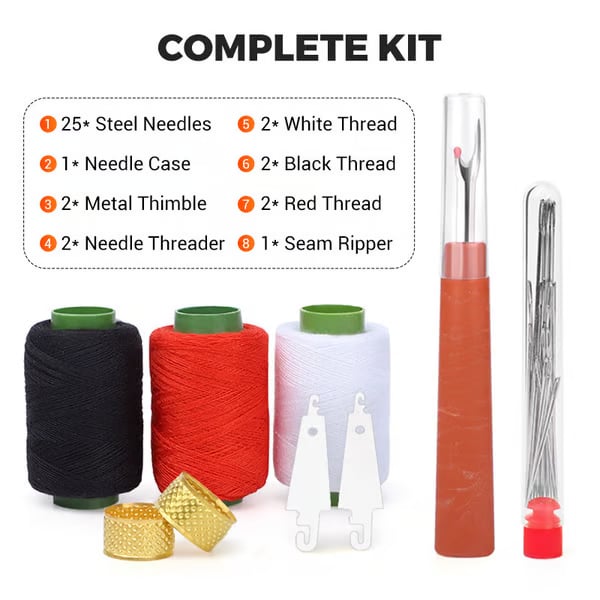 🧵🔥Kit de Couture 37 Pièces Amélioré – Aiguilles Renforcées & Grand Œil pour Seniors ! ✨