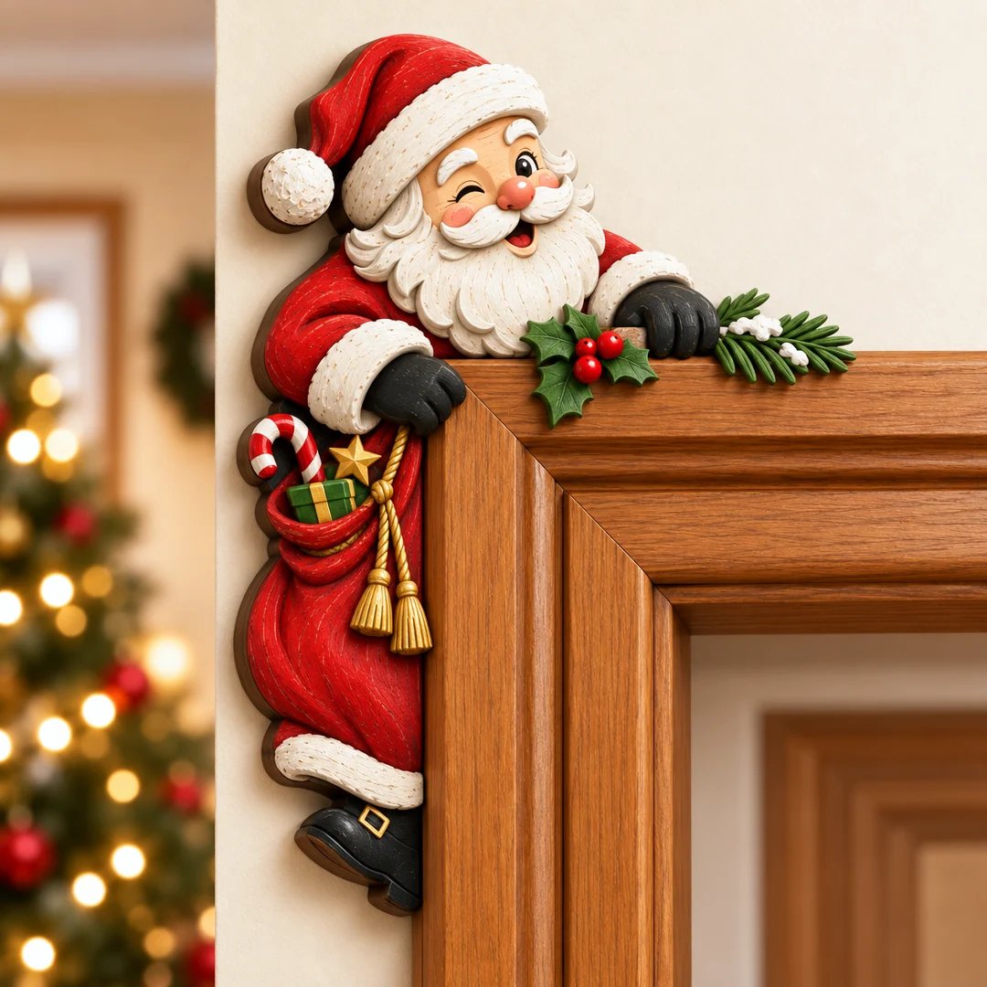 🎅 Décor de coin de porte Père Noël qui dépasse｜8 personnages pour une entrée pleine de malice