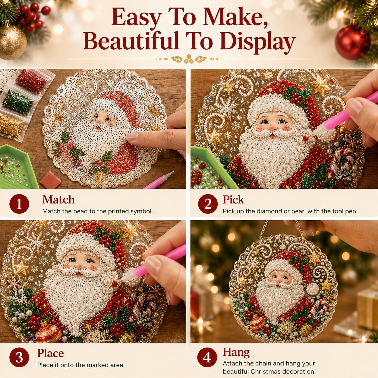 🎄Ensemble de décorations de Noël en perles et diamants | Décorations de Noël artisanales à faire soi-même 🎅💎