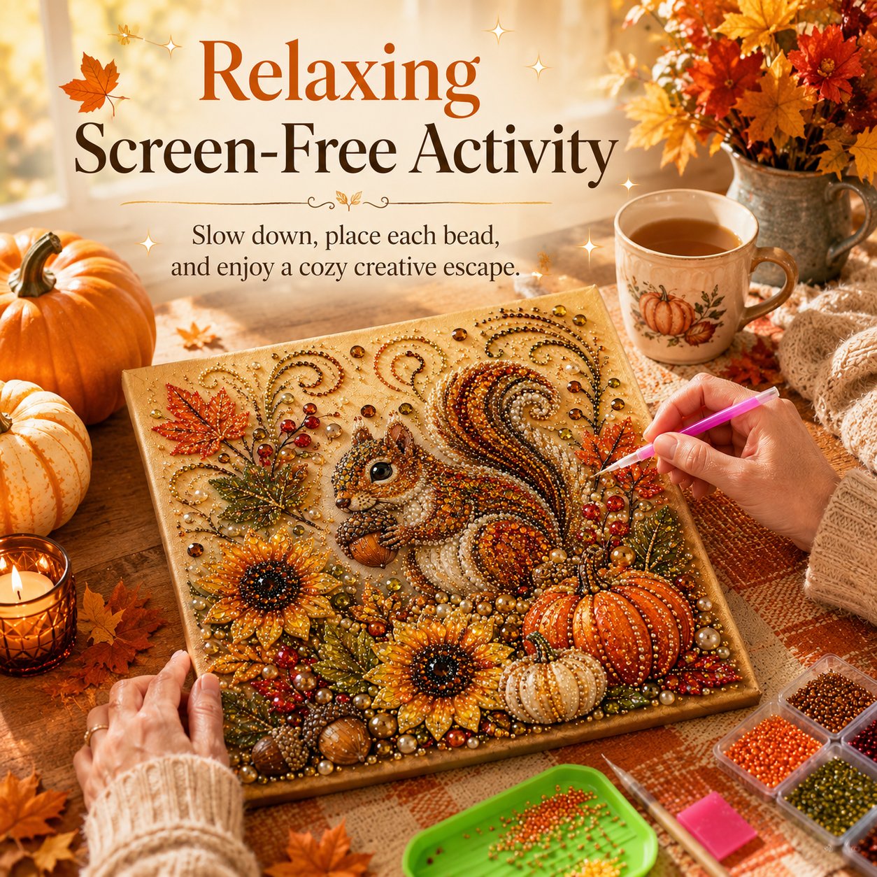 🍂💎 Kit de peinture nacrée d'automne – Activité manuelle relaxante pour créer des œuvres d'art automnales étincelantes 🖌️