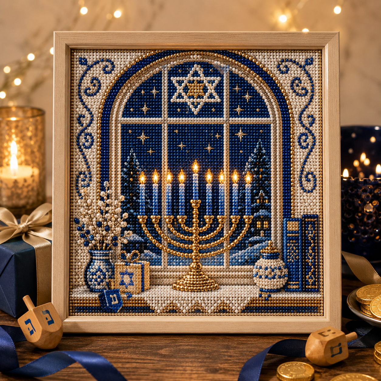 🕎✨ Kit DIY d'art perlé pour Hanoukka — créez ensemble une œuvre lumineuse pour les Huit Nuits de lumière