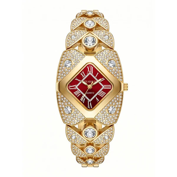 💎 Montre femme au cadran losange et strass – Élégance géométrique et éclat singulier