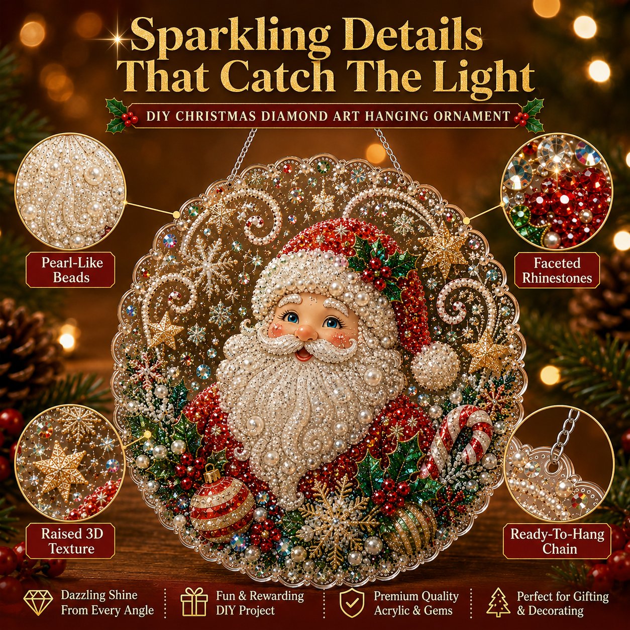 🎄Ensemble de décorations de Noël en perles et diamants | Décorations de Noël artisanales à faire soi-même 🎅💎