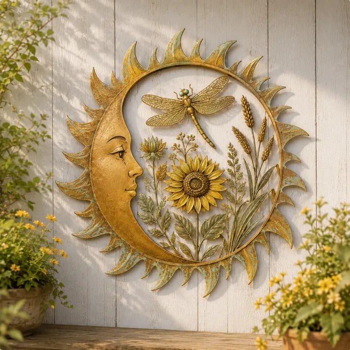 ☀️ Décoration Murale Soleil Vintage — Illuminez votre jardin et vos murs avec un charme naturel absolu ! ✨🌿