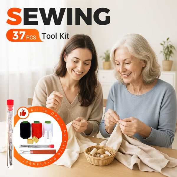 🧵🔥Kit de Couture 37 Pièces Amélioré – Aiguilles Renforcées & Grand Œil pour Seniors ! ✨