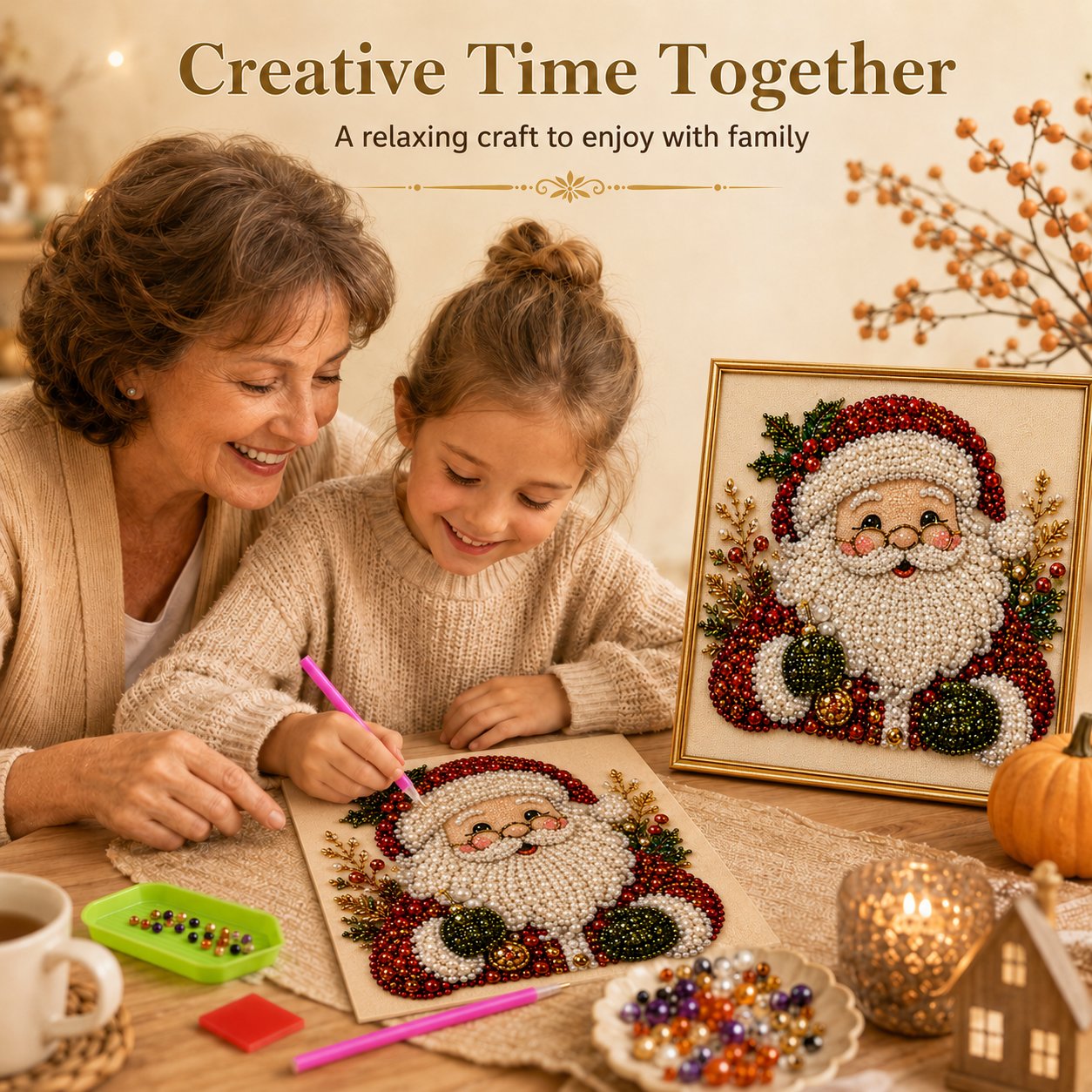 🎄 Illuminez votre Noël : Kit de Peinture Perlée 3D (Cadre inclus !) ✨
