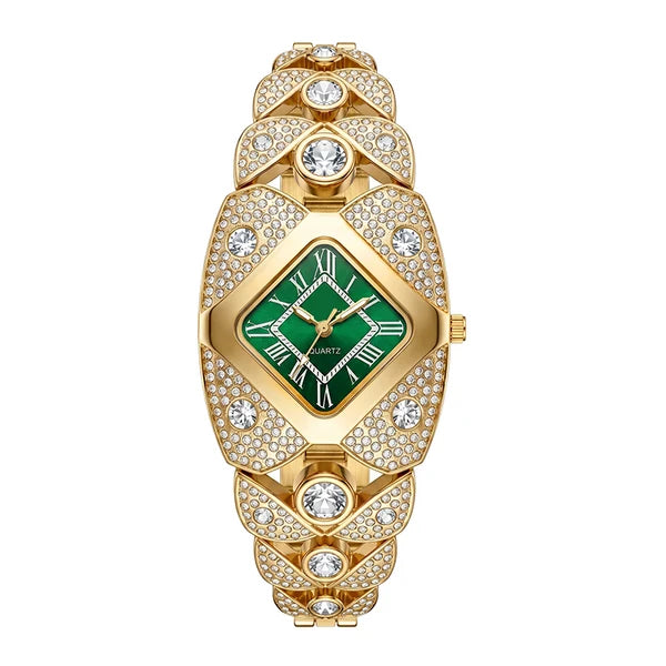 💎 Montre femme au cadran losange et strass – Élégance géométrique et éclat singulier