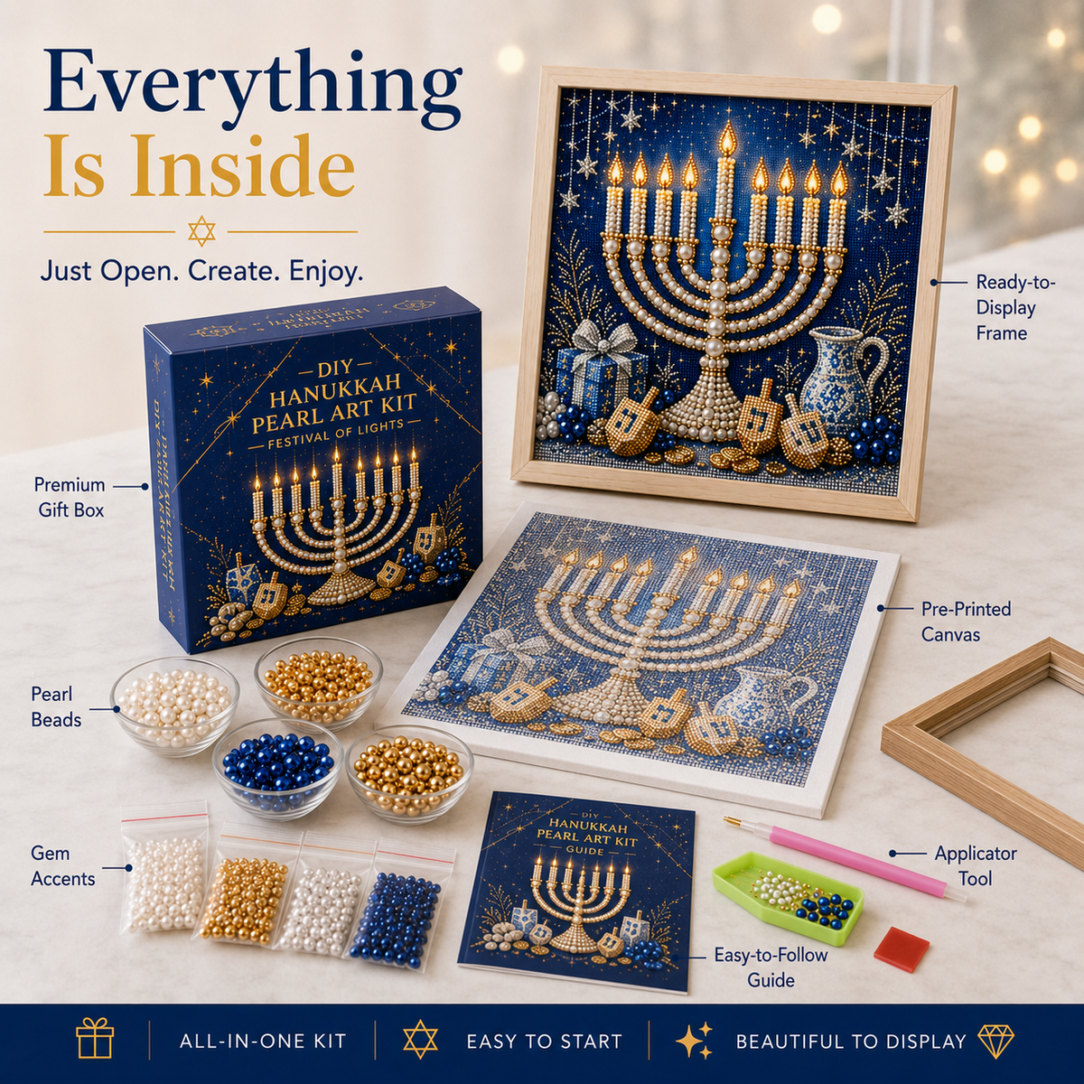 🕎✨ Kit DIY d'art perlé pour Hanoukka — créez ensemble une œuvre lumineuse pour les Huit Nuits de lumière