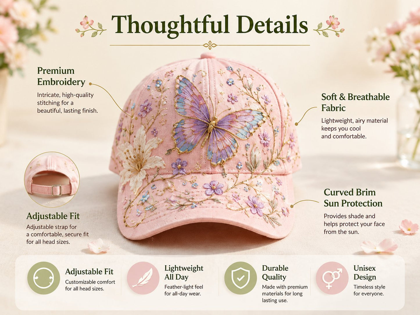 🎁50 % de réduction🔥😱🌸🌿 Casquette de baseball « Garden Morning » : douceur du soleil et confort au quotidien ! ☀️🌱🧢