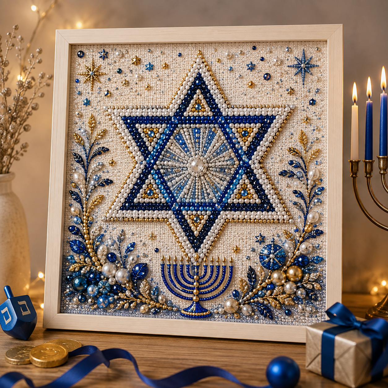 🕎✨ Kit DIY d'art perlé pour Hanoukka — créez ensemble une œuvre lumineuse pour les Huit Nuits de lumière