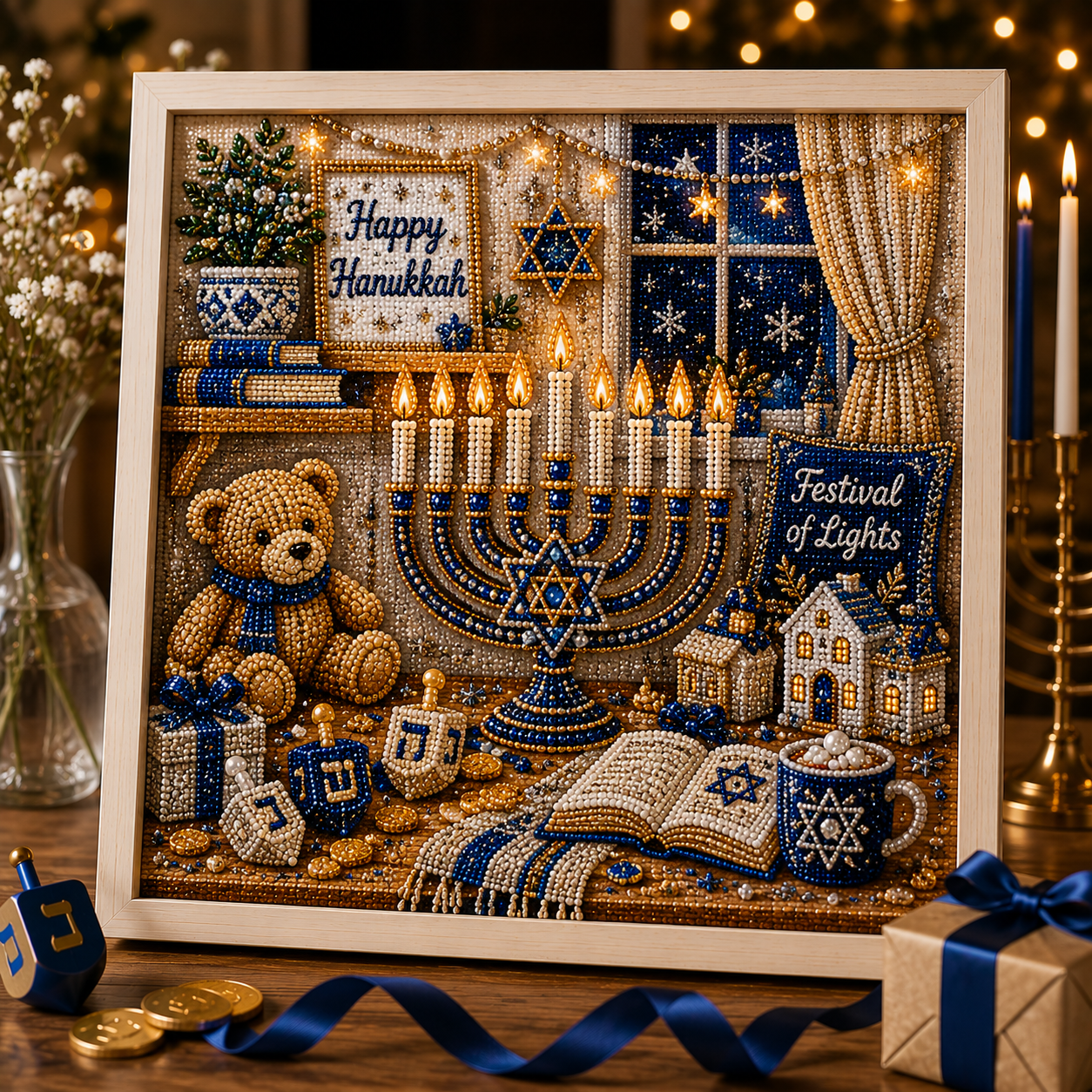 🕎✨ Kit DIY d'art perlé pour Hanoukka — créez ensemble une œuvre lumineuse pour les Huit Nuits de lumière