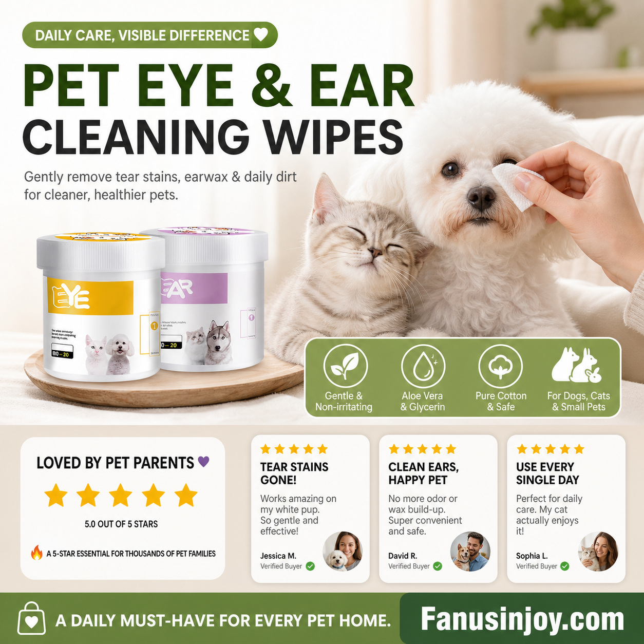 ✨️Surprise : 49 % de réduction 🐈Lingettes Nettoyantes Douces Yeux & Oreilles pour Animaux 🐾✨