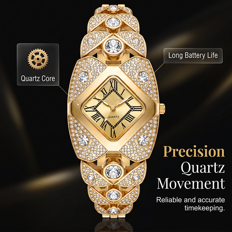 💎 Montre femme au cadran losange et strass – Élégance géométrique et éclat singulier