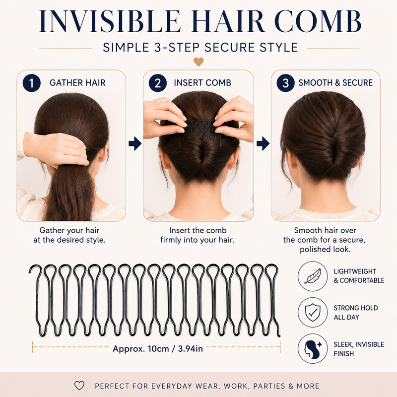 💇‍♀️Peigne Barrette Fixateur Invisible Anti-Frisottis ✨