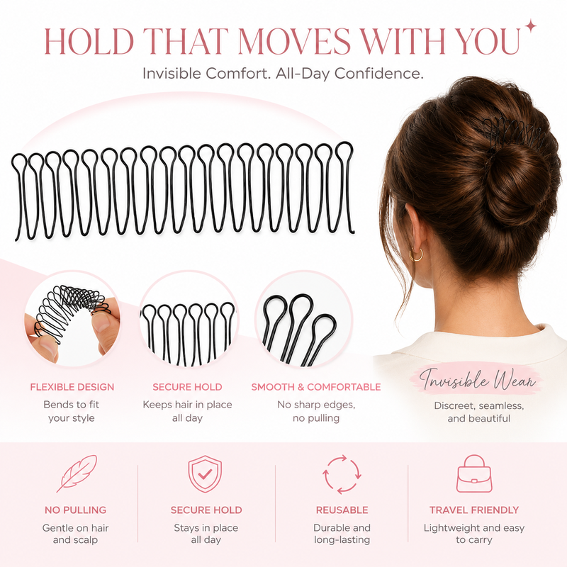 💇‍♀️Peigne Barrette Fixateur Invisible Anti-Frisottis ✨