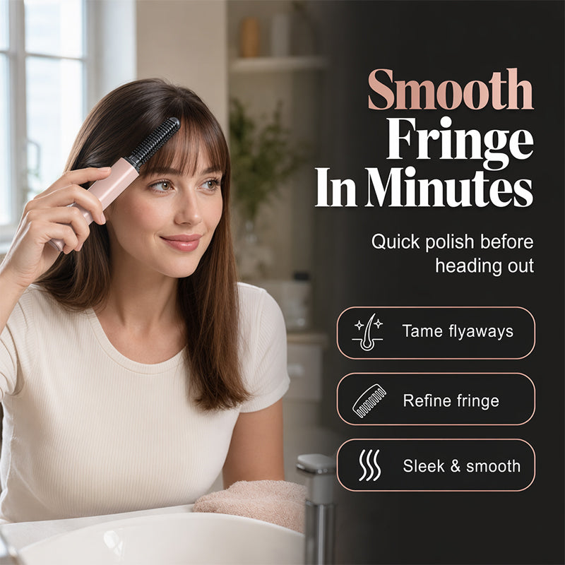 💁‍♀️✨ Mini-brosse chauffante sans fil – Votre élégant compagnon nomade pour coiffer votre frange en quelques secondes