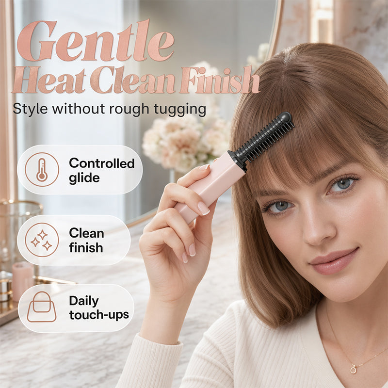 💁‍♀️✨ Mini-brosse chauffante sans fil – Votre élégant compagnon nomade pour coiffer votre frange en quelques secondes