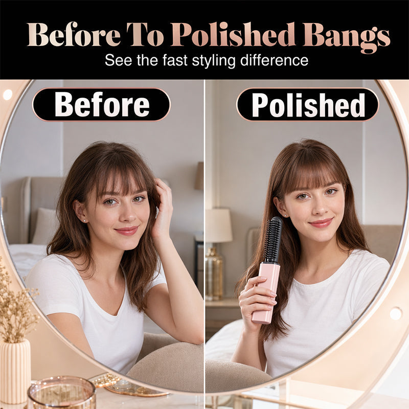 💁‍♀️✨ Mini-brosse chauffante sans fil – Votre élégant compagnon nomade pour coiffer votre frange en quelques secondes