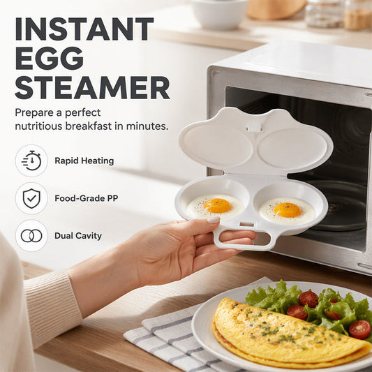 🍳 Pocheuse à Œufs Micro-Ondes à Deux Cavités avec Couvercle — Cuiseur à Œufs Rapide en PP Alimentaire