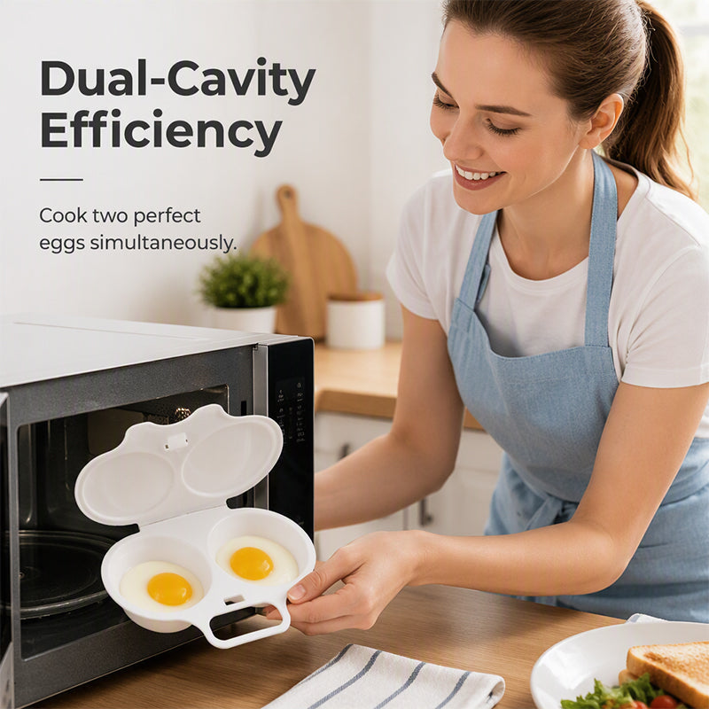 🍳 Pocheuse à Œufs Micro-Ondes à Deux Cavités avec Couvercle — Cuiseur à Œufs Rapide en PP Alimentaire
