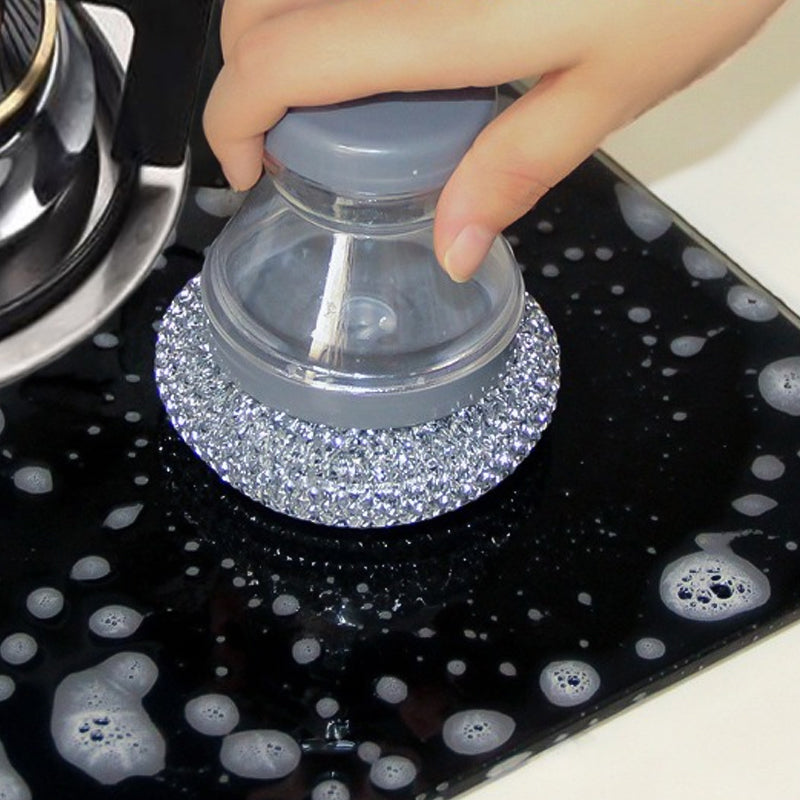 🧼Brosse à récurer avec distributeur de liquide vaisselle et tête amovible en PET