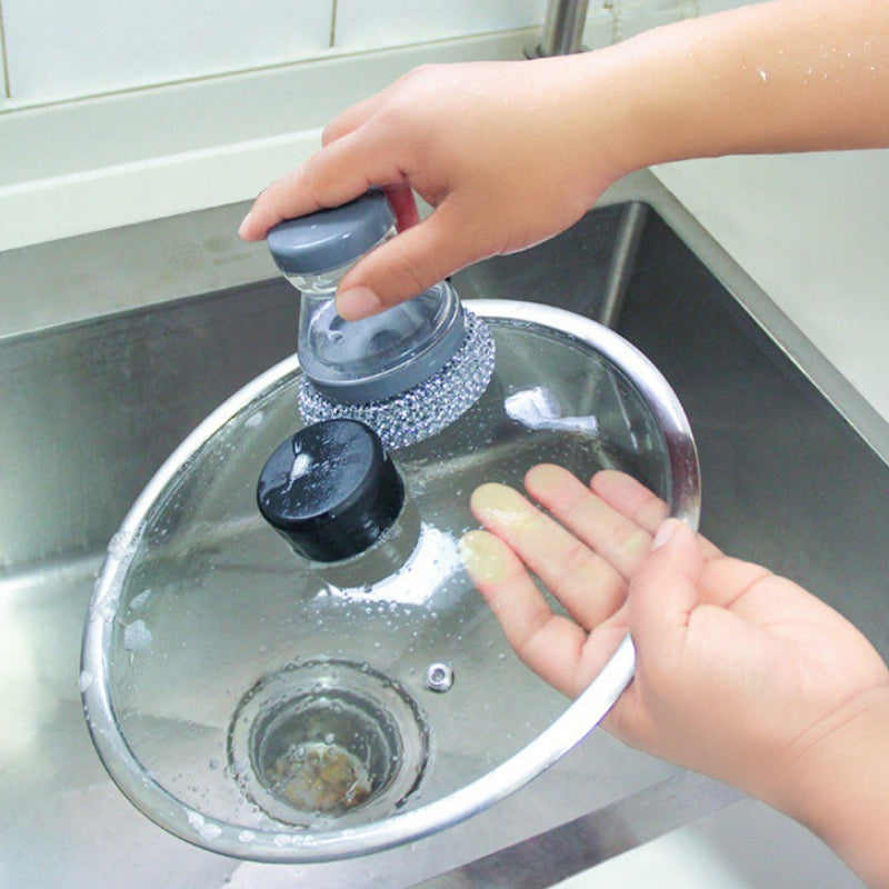 🧼Brosse à récurer avec distributeur de liquide vaisselle et tête amovible en PET
