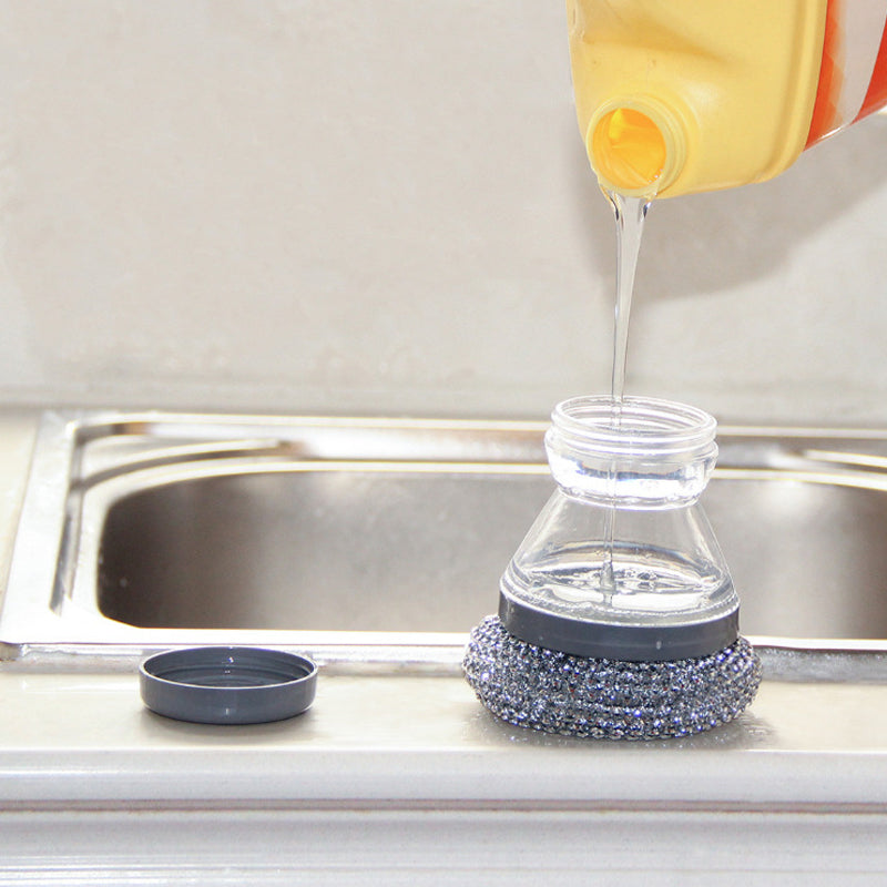🧼Brosse à récurer avec distributeur de liquide vaisselle et tête amovible en PET