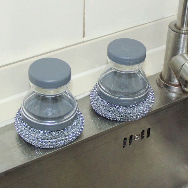 🧼Brosse à récurer avec distributeur de liquide vaisselle et tête amovible en PET