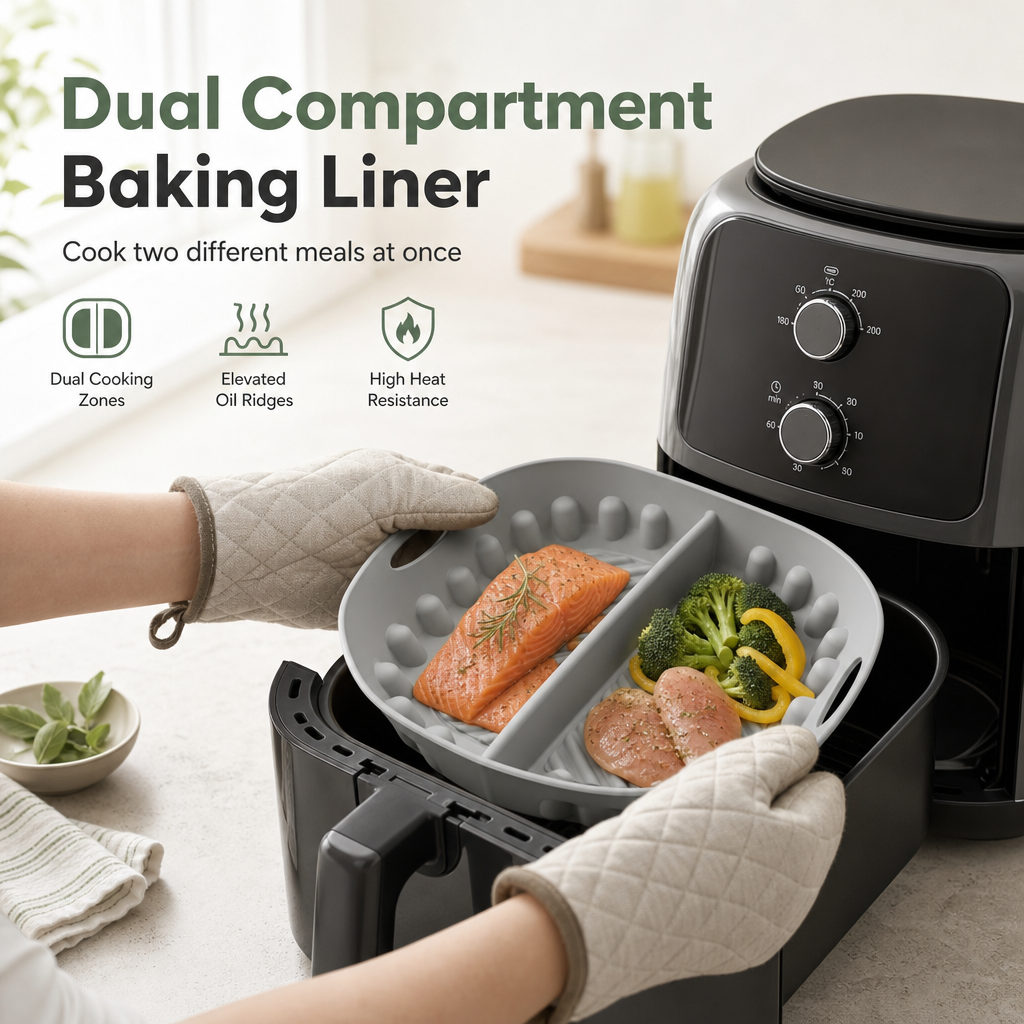 🍳🧁 Reusable Divided Air Fryer Silicone Liner--cuisez deux saveurs en une seule fois
