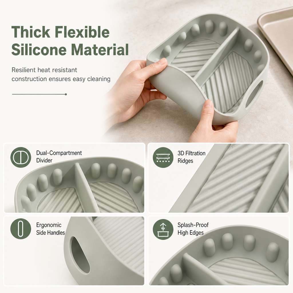 🍳🧁 Reusable Divided Air Fryer Silicone Liner--cuisez deux saveurs en une seule fois