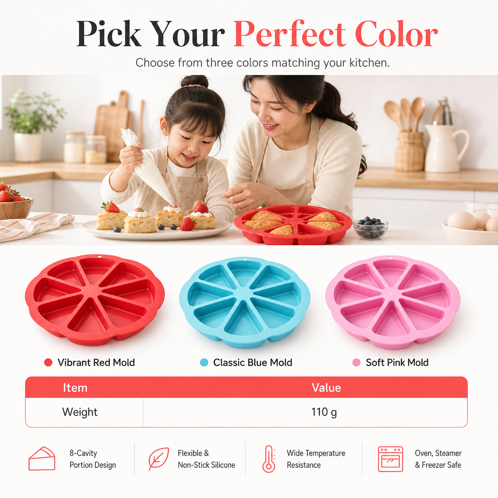 🧁 Moule à scones triangulaire en silicone, 8 cavités – antiadhérent, démoulage facile et cuisson uniforme